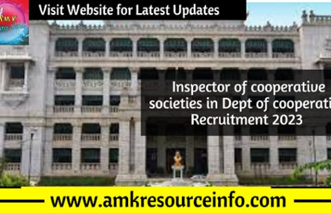 Inspector of cooperative societies in Dept of cooperation Recruitment 2023
