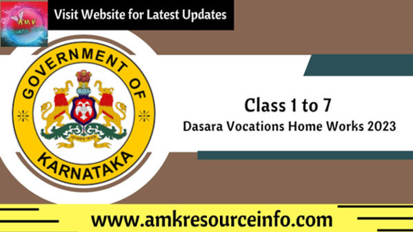Class 1 to 7 all subjects Dasara Vocations Home Works 2023