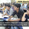 Backward Classes Welfare Dept, Karnataka invite application for JEE / NEET Pre Exam Coaching 2024 - 25