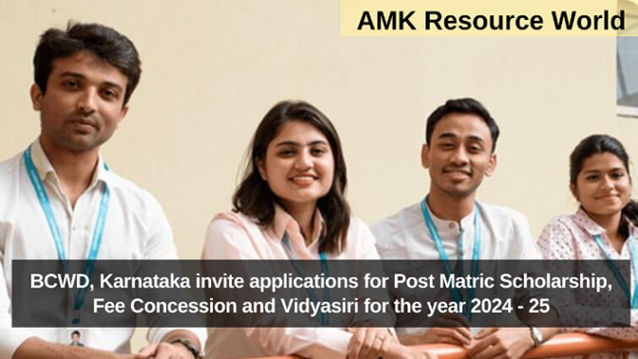 BCWD, Karnataka invite applications for Post Matric Scholarship, Fee Concession and Vidyasiri for the year 2024 - 25