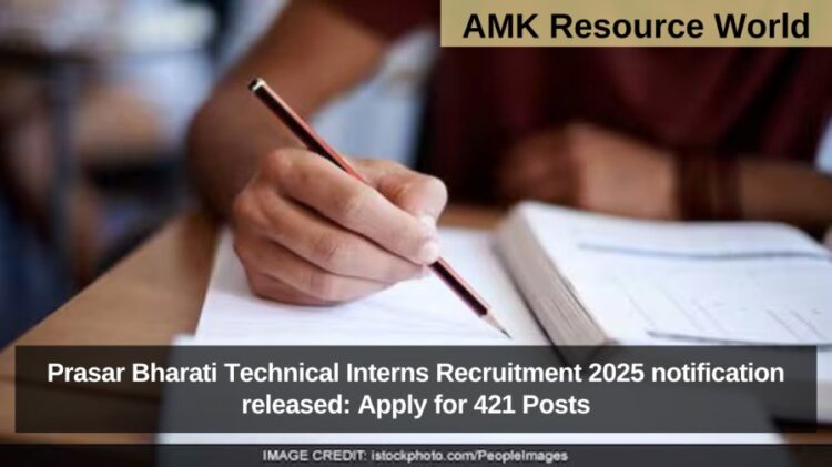 Prasar Bharati Technical Interns Recruitment 2025 notification released: Apply for 421 Posts