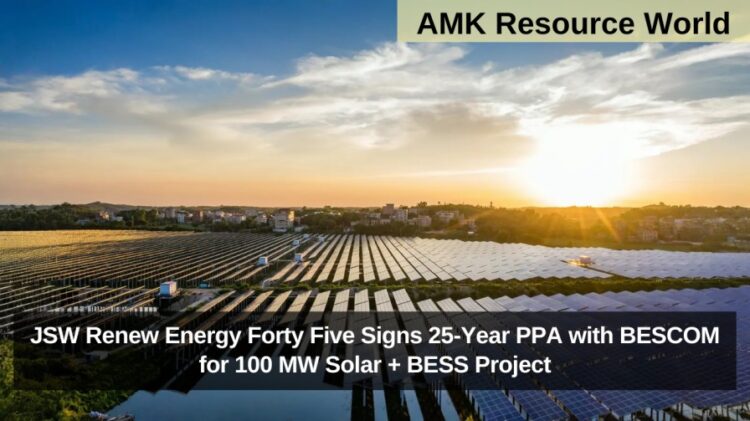 JSW Renew Energy Forty Five Signs 25-Year PPA with BESCOM for 100 MW Solar + BESS Project